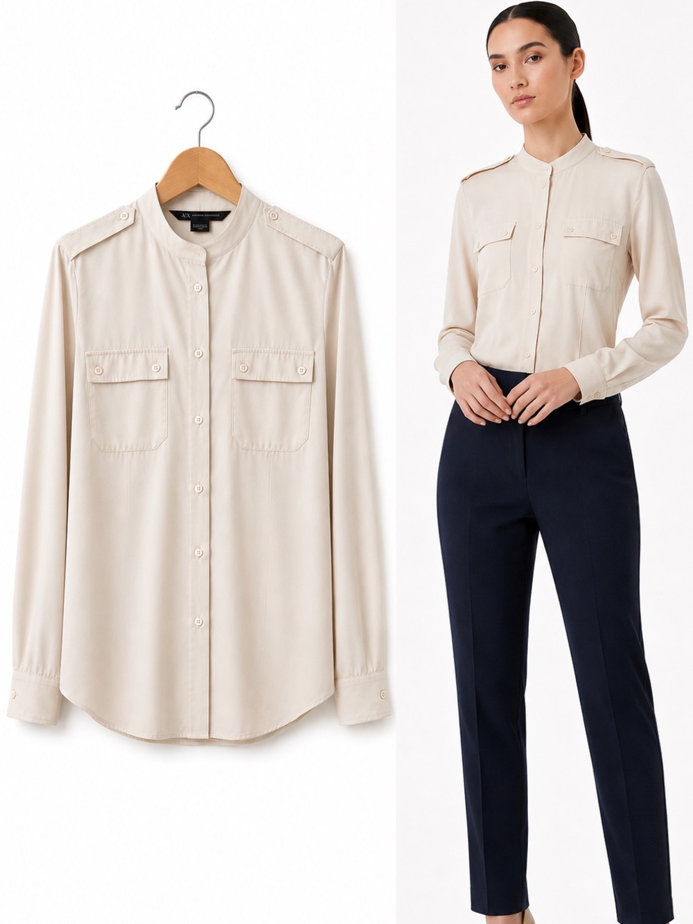 AX Armani Exchange Blush Beige Military Utility Blouse S
